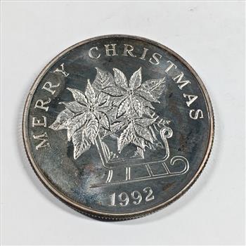 One Troy Ounce .999 Fine Silver Round*1992 Merry Christmas