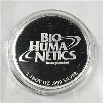 One Troy Ounce .999 Fine Silver Round*Bio Huma Netics Incorporated*40th Anniversary*In Capsule