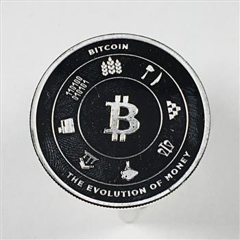 One Troy Ounce .999 Fine Silver Round*Bitcoin*The Evolution of Money*Bitpay