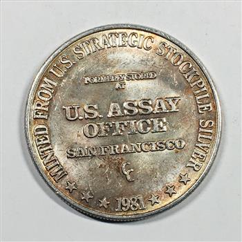 One Troy Ounce .999 Fine Silver Round*Minted From US Strategic Stockpile Silver*1981 US Assay Office