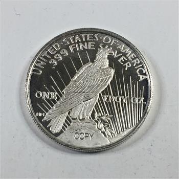 One Troy Ounce .999 Fine Silver Round*Peace Dollar Design