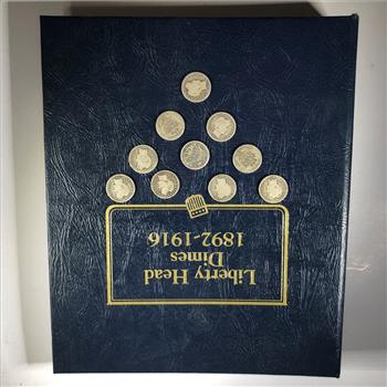 Pre-owned Liberty Head Dimes Collector's Album 1892-1916*Includes 10 Silver Liberty/Barber Dimes