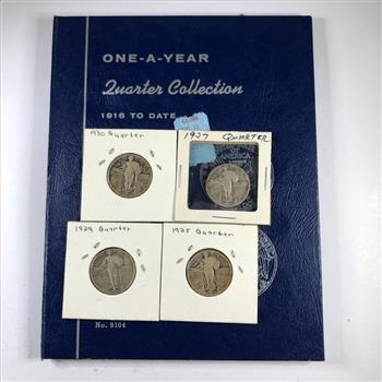Pre-owned Quarter Collector's Album 1916-Date*Includes Four Silver Standing Liberty Quarters: 1927, 1930, 1929 & 1925