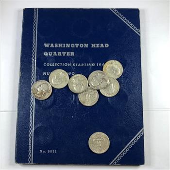 Pre-owned Washington Head Quarter Collector's Album Starting 1946*Includes 8 Silver Washington Quarters of Various Grades
