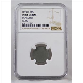 RARE MINT ERROR 1943 Steel Cent Blank Planchet 2.6g NGC Certified