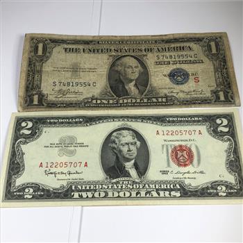 RARE Red S 1935 Silver Certificate and 1963 Series Red Seal $2 Notes