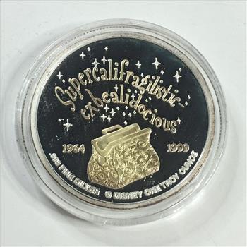 RARE!!*1999 Mary Poppins 35th Anniversary 1oz Silver & 24K Gold .999  Medallion*ONLY 2000 MINTED*In Custom Etched Box by Disney
