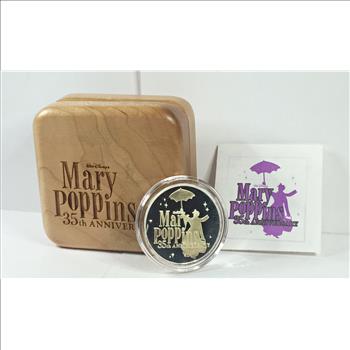 RARE!!*1999 Mary Poppins 35th Anniversary 1oz Silver & 24K Gold .999  Medallion*ONLY 2000 MINTED*In Custom Etched Box by Disney