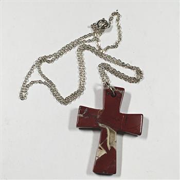 Red Stone Cross on Silver Chain*Cross is 1.5