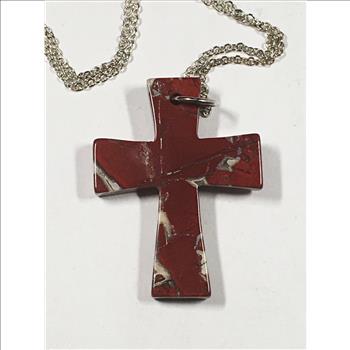 Red Stone Cross on Silver Chain*Cross is 1.5