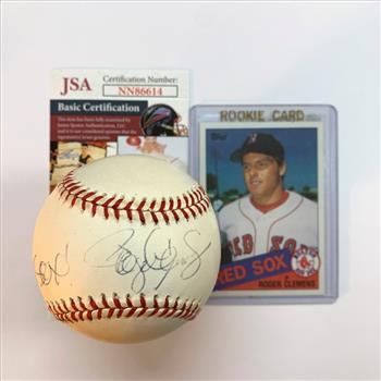 Roger The Rocket Clemens Autographed Baseball with Holder and Rookie Card