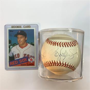 Roger The Rocket Clemens Autographed Baseball with Holder and Rookie Card