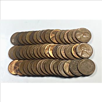 Roll of 50 1930's, 40's and 50's Lincoln Head Wheat Cents*Various Grades