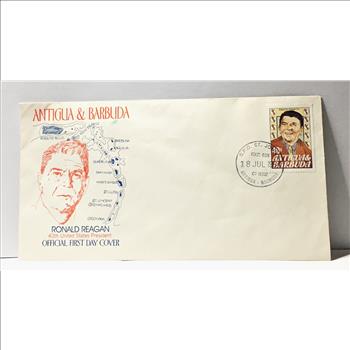 Sealed Envelope Commemorating Ronald Reagan*Postmarked 1984 From Antiqua & Barbuda*FDC 49c Stamp