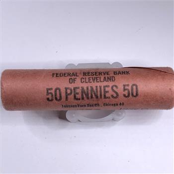 SEALED/UNOPENED 50c Bank Roll of 1955-D Lincoln Head Wheat Cents*Brilliant Uncirculated