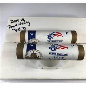 SEALED/UNOPENED US Mint Box of 1 Each 2009-P & D 50c Rolls of Presidency Lincoln Head Bicentennial Cents*Brilliant Uncirculated
