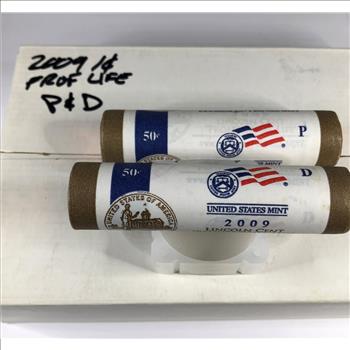 SEALED/UNOPENED US Mint Box of 1 Each 2009-P & D 50c Rolls of Professional Lincoln Head Bicentennial Cents*Brilliant Unc