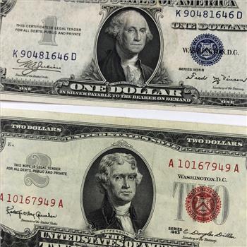 Series 1963 $2 United States Bank Note*Series 1935B $1 Silver Certificate*Both Notes are High Grade with Clean, Crisp Paper