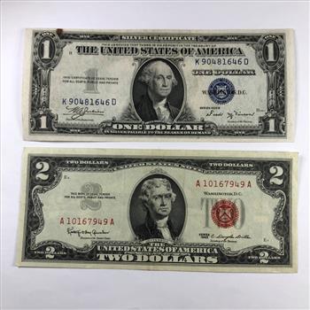 Series 1963 $2 United States Bank Note*Series 1935B $1 Silver Certificate*Both Notes are High Grade with Clean, Crisp Paper