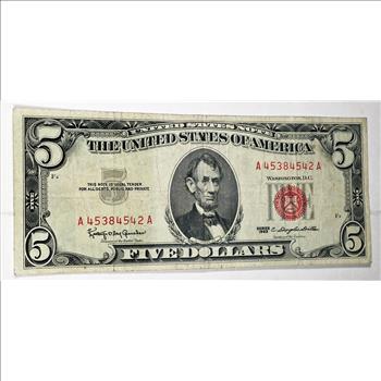 Series 1963 $5 United States Red Note*Circulated*Crisp Paper