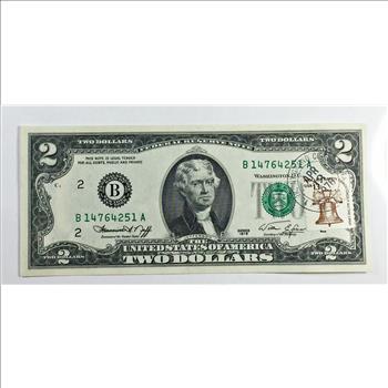 Series 1976 $2 Federal Reserve Note*New York, NY*13c Stamp with Postmark from Grand Central Station*Crisp Uncirculated