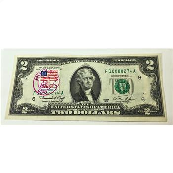 Series 1976 $2 United States Bicentennial Federal Reserve Note; Atlanta, GA and 13c Stamp*Crisp Uncirculated