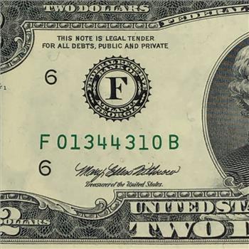 Series 1995 $2 Federal Reserve RADAR SERIAL NUMBER Note; Atlanta, GA*S/N: F1344310B