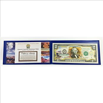 Series 2003A Colorized $2 Federal Reserve Note Commemorating Grand Canyon National Park*In Original Portfolio