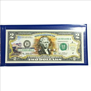 Series 2003A Colorized $2 Federal Reserve Note Commemorating Grand Canyon National Park*In Original Portfolio
