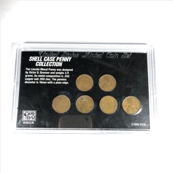 Shell Case Penny Collection: Two 1944, Teo 1945 and Two 1946 Lincoln Cents Made From WWII Shell Casings