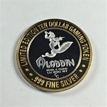 SILVER STRIKE*.999 Fine Silver Limited Edition $10 Gaming Token*Aladdin*Las Vegas, NV*In Protective Capsule