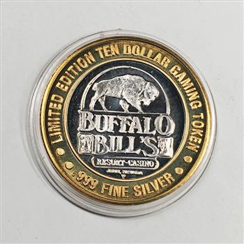 SILVER STRIKE*BUFFALO BILL'S; Jean, NV $10 Silver Gaming Token*Wild Bill Hickock*Proof*In Protective Capsule