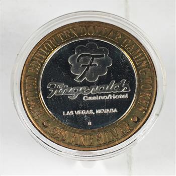 SILVER STRIKE*Fitzgerald's; Las Vegas, NV $10 Collector's Limited Edition Gaming Token*.999 Proof Silver