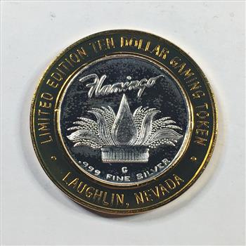 SILVER STRIKE*Flamingo Laughlin; Laughlin, NV $10 Collector's Limited Edition Gaming Token*.999 Proof Silver