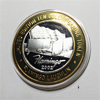 SILVER STRIKE*Flamingo; Laughlin, NV $10 Proof Silver Gaming Token*Limited Edition*In Protective Capsule