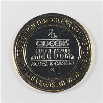 SILVER STRIKE*Four Queens-Fall*Las Vegas*$10 Proof Silver Gaming Token*.999 Fine Silver*Capsule