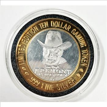 SILVER STRIKE*Fremont Hotel/Casino; Las Vegas, NV $10 Proof Silver Gaming Token*Limited Edition*In Protective Capsule