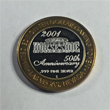 SILVER STRIKE*Horseshoe 50th Anniversary $10 Silver Gaming Token*Las Vegas, NV*.999 Fine Proof Silver*Protective Capsule
