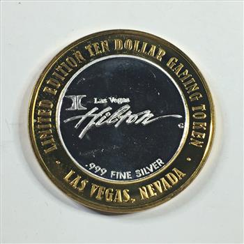 SILVER STRIKE*Las Vegas Hilton; Las Vegas, NV $10 Proof Silver Gaming Token*Limited Edition*In Protective Capsule