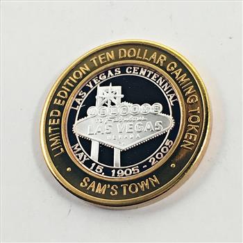 SILVER STRIKE*Sam's Town; Las Vegas, NV $10 Collector's Limited Edition Gaming Token*.999 Proof Silver