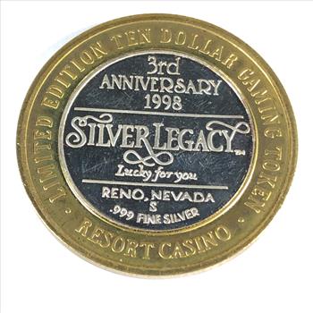 SILVER STRIKE*Silver Legacy*Reno, NV*$10 Proof Silver Gaming Token