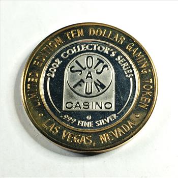 SILVER STRIKE*Slots-A-Fun; Las Vegas, NV $10 Collector's Limited Edition Gaming Token*.999 Proof Silver