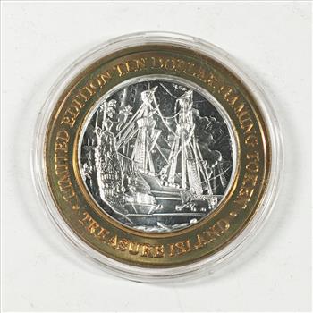 SILVER STRIKE*Treasure Island; Las Vegas Silver $10 Gaming Token*2003*Proof*.999 Fine Silver*Capsule