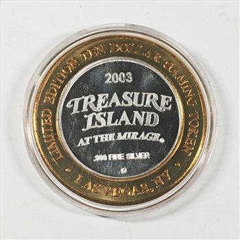 SILVER STRIKE*Treasure Island; Las Vegas Silver $10 Gaming Token*2003*Proof*.999 Fine Silver*Capsule