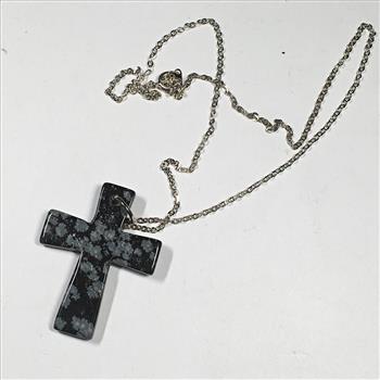 Snowflake Obsidian Cross on Silver Chain*Cross is 1.5