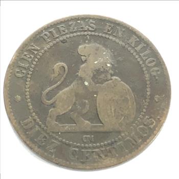 Spanish provisional government 1868-1870 Spain. Diez Centimos, 1870.