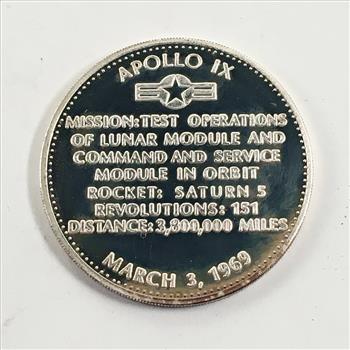 Sterling Silver Commemorative Space Exploration Rounds*APOLLO IX*20.5 Grams .925 Proof Silver*Deep Cameo
