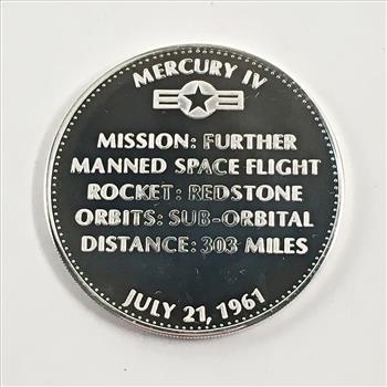 Sterling Silver Commemorative Space Exploration Rounds*MERCURY IV*20.5 Grams .0925 Proof Silver*Deep Cameo