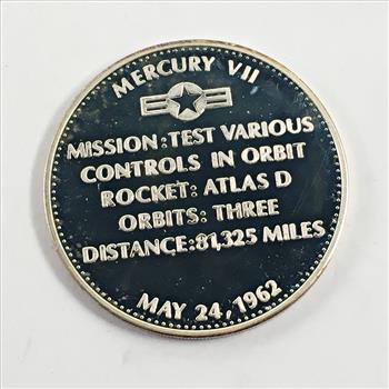 Sterling Silver Commemorative Space Exploration Rounds*MERCURY VII*20.5 Grams .925 Proof Silver*Deep Cameo