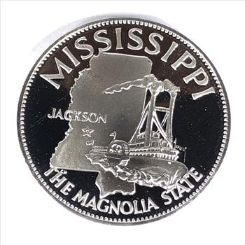 Sterling Silver Mississippi Commemorative Medallion*The Magnolia State*13.5 Garms .925 Silver*Franklin Mint